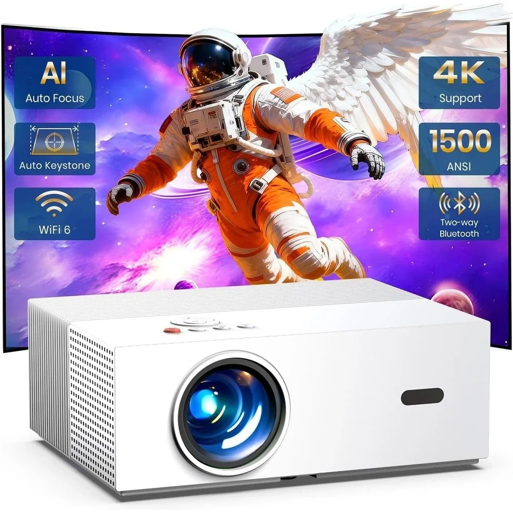 [Auto Focus & High Brightness] Outdoor Projector with WiFi and Bluetooth, Native